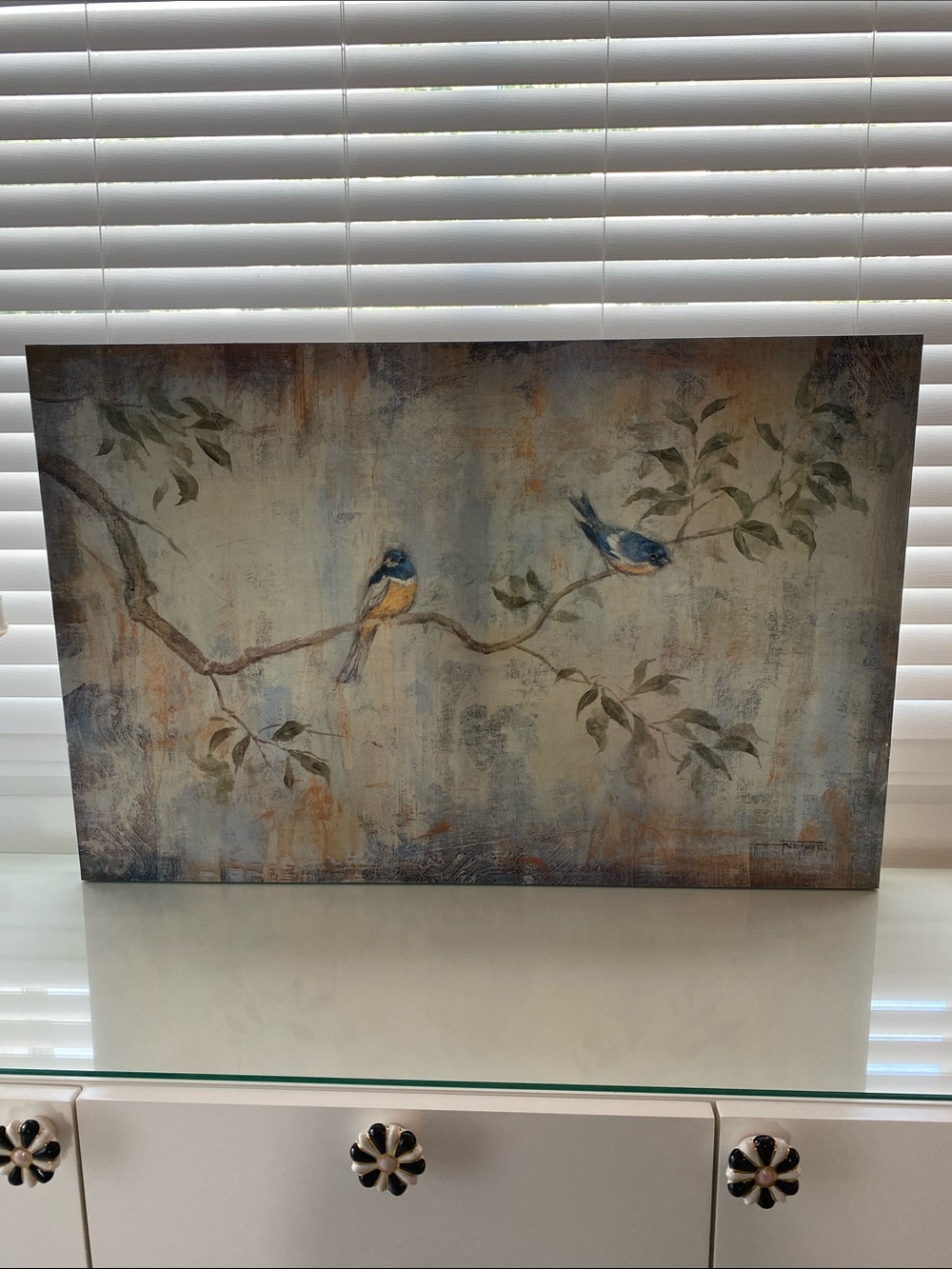 Ballard Designs Canvas Print  Birds Signed  Tressimier Crackle glaze finish 🦜